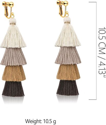 Clip on Earrings, Lightweight Colorful Layered Tassel Bohemian Statement Tiered Big Dangle Drop Earrings for Women, Non Pierced, Boho Jewelry in Saudi Arabia
