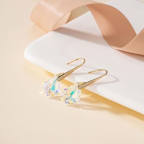 Dainty Austrian Crystal Baroque Drop Dangle Earrings for Women 14K Gold Plated Hook Earring Hypoallergenic Jewelry Gifts for Women in Saudi Arabia