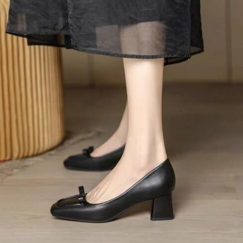 Women's Platform Low-Heeled Square-Toe lace-up Dress Shoes for Office use, Leather high-Heeled Shoes for Work in Saudi Arabia