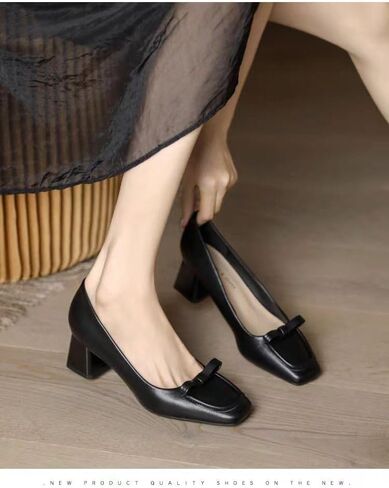 Women's Platform Low-Heeled Square-Toe lace-up Dress Shoes for Office use, Leather high-Heeled Shoes for Work in Saudi Arabia