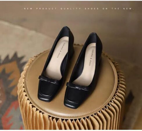 Women's Platform Low-Heeled Square-Toe lace-up Dress Shoes for Office use, Leather high-Heeled Shoes for Work in Saudi Arabia