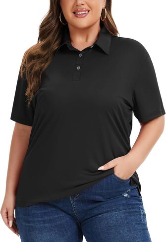 Idtswch Women's Plus Size Polo Shirts UPF 50+ Casual Work Quick Dry 3 Buttons Short Sleeve Collared Golf Shirt (XL-6XL) in Saudi Arabia