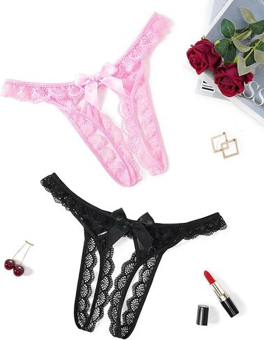 Avidlove Lace Panties for Women Low Rise Underwear Briefs Floral Lace Thong Panties with Bow 1-4 Pack in Saudi Arabia