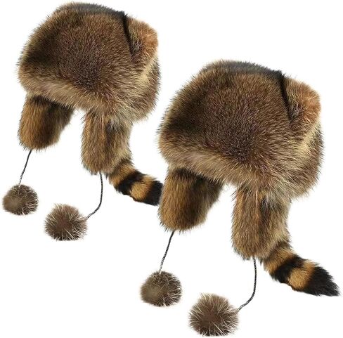 Raccoon Hat for Kids, Soft Cozy Thick Warm Furry Hat, Cute Coonskin with Tail, Adjustable Scene for Cold Weather, M in Saudi Arabia