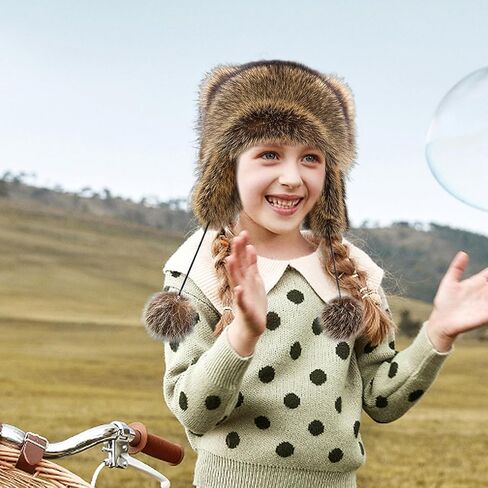 Raccoon Hat for Kids, Soft Cozy Thick Warm Furry Hat, Cute Coonskin with Tail, Adjustable Scene for Cold Weather, M in Saudi Arabia