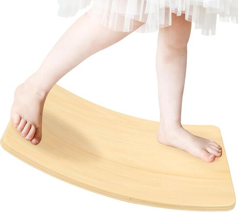 Gentle Monster Wooden Wobble Balance Board, 35 Inch Rocker Board Natural Wood, Kids Toddler Open Ended Learning Toy, Yoga Curvy Board for Office & Classroom Adult in Kuwait