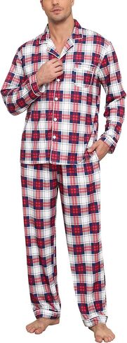 SWOMOG Mens Christmas Pajamas Sets Long Sleeve Button Down Pjs Mens Sleepwear Soft 2 Pcs Loungewear Nightwear with Pockets in Saudi Arabia