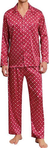 SWOMOG Men Pajamas Matching Pajamas Set Silk Satin Pj Long Sleeve Button Down Sleepwear 2 Pcs Loungewear in Saudi Arabia