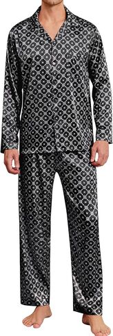SWOMOG Men Pajamas Matching Pajamas Set Silk Satin Pj Long Sleeve Button Down Sleepwear 2 Pcs Loungewear in Saudi Arabia