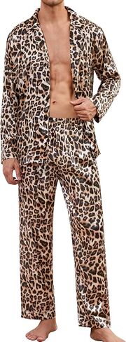 SWOMOG Men Pajamas Matching Pajamas Set Silk Satin Pj Long Sleeve Button Down Sleepwear 2 Pcs Loungewear in Saudi Arabia