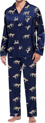 SWOMOG Men Pajamas Matching Pajamas Set Silk Satin Pj Long Sleeve Button Down Sleepwear 2 Pcs Loungewear in Saudi Arabia