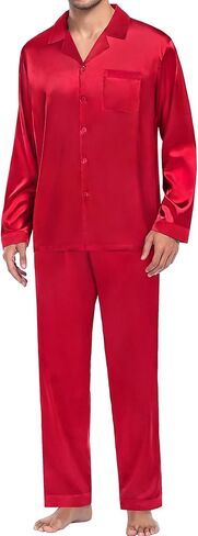 SWOMOG Men Pajamas Matching Pajamas Set Silk Satin Pj Long Sleeve Button Down Sleepwear 2 Pcs Loungewear in Saudi Arabia