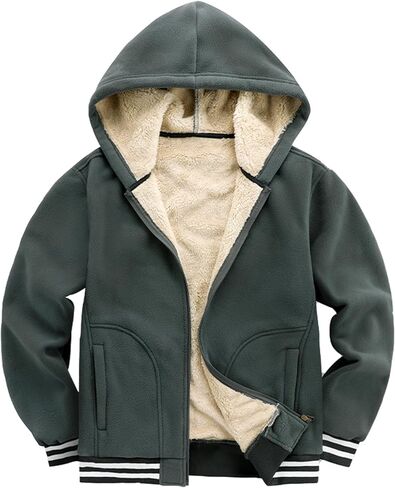 Kissonic Men's Polar Fleece Jacket Sherpa Lined Zip Up Hoodie Warm Winter Casual Hooded Sweatshirt with Pockets in Saudi Arabia