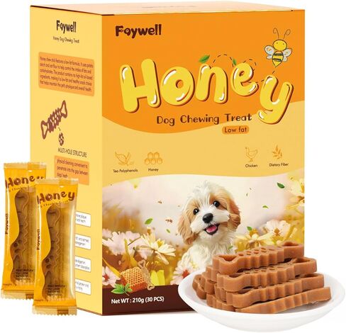 Honey Dog Chewing Treat with Tea Polyphenols and Dietary Fiber, Chicken & Honey Taste, Low-Fat Protein, 30pcs/210g (30pcs) in Kuwait