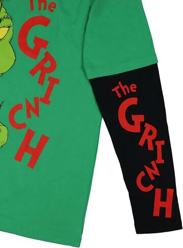 Dr. Seuss The Grinch Men's Faux Long Sleeve Shirt and Embroidered Beanie Set (X-Small) Green in Saudi Arabia