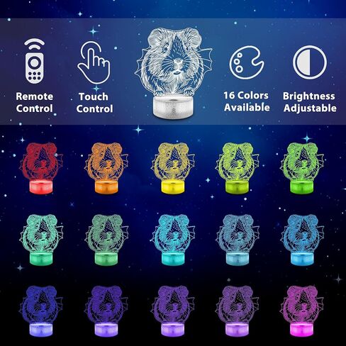 Ammonite Guinea Pig Night Light, 3D LED Lamp with Remote, 16 Color Changing & Timer, Room Decor Light, Vibrant Ambient Lighting, Birthday Xmas Gift for Kids Adults in Saudi Arabia