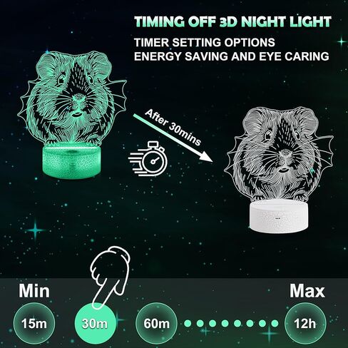 Ammonite Guinea Pig Night Light, 3D LED Lamp with Remote, 16 Color Changing & Timer, Room Decor Light, Vibrant Ambient Lighting, Birthday Xmas Gift for Kids Adults in Saudi Arabia
