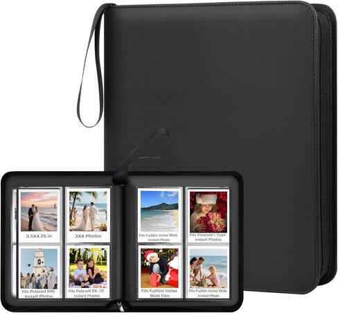 256-Pocket Photo Album for Polaroid I-Type/600/SX-70 Instant Photos, Leather Picture Book with Zipper for Polaroid Now/Now+/OneStep/OneStep 2 Instant Camera (Black) in Saudi Arabia