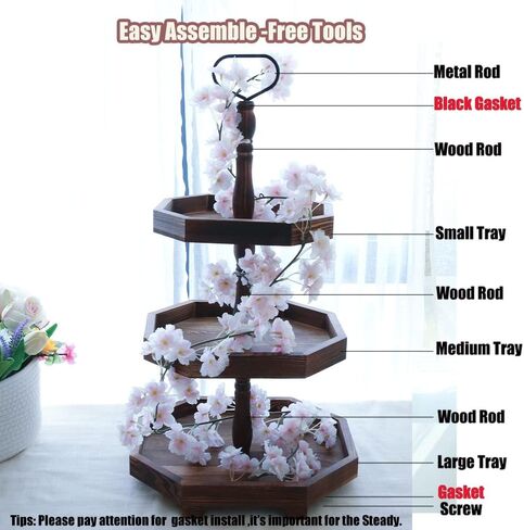 MRPAPA Tiered Tray Stand Wood Tier Serving Tray, Three Decorative Trays, Wooden Cupcake Stand 3 Tiered Farmhouse Trays for Home Decor(L 13.8" W 12.5" H 21.8") in Saudi Arabia