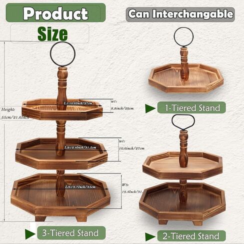 MRPAPA Tiered Tray Stand Wood Tier Serving Tray, Three Decorative Trays, Wooden Cupcake Stand 3 Tiered Farmhouse Trays for Home Decor(L 13.8" W 12.5" H 21.8") in Saudi Arabia