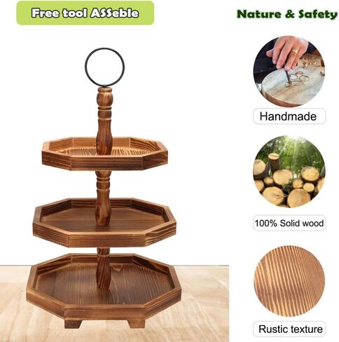 MRPAPA Tiered Tray Stand Wood Tier Serving Tray, Three Decorative Trays, Wooden Cupcake Stand 3 Tiered Farmhouse Trays for Home Decor(L 13.8" W 12.5" H 21.8") in Saudi Arabia