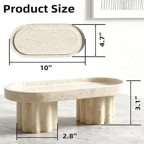 Natural Travertine Marble Oval Tray with 2 Legs, Vanity Decorative Tray for Perfume, Candles, Jewelry Dish,Countertop Storage Organizer for Home Decor (Beige) in Saudi Arabia