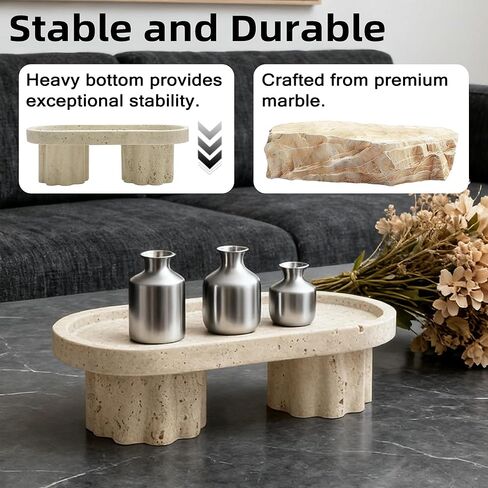 Natural Travertine Marble Oval Tray with 2 Legs, Vanity Decorative Tray for Perfume, Candles, Jewelry Dish,Countertop Storage Organizer for Home Decor (Beige) in Saudi Arabia