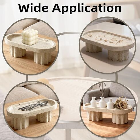 Natural Travertine Marble Oval Tray with 2 Legs, Vanity Decorative Tray for Perfume, Candles, Jewelry Dish,Countertop Storage Organizer for Home Decor (Beige) in Saudi Arabia