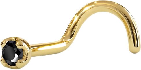 14k Yellow Gold Black Diamond Nose Ring - 20 Gauge 18 Gauge Nose Stud with 1.5mm (0.015 cttw) Genuine Black Diamond - 6mm Post - Handmade Hypoallergenic Piercing Jewelry in Saudi Arabia