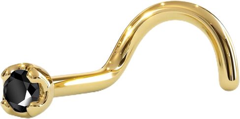 14k Yellow Gold Black Diamond Nose Ring - 20 Gauge 18 Gauge Nose Stud with 1.5mm (0.015 cttw) Genuine Black Diamond - 6mm Post - Handmade Hypoallergenic Piercing Jewelry in Saudi Arabia