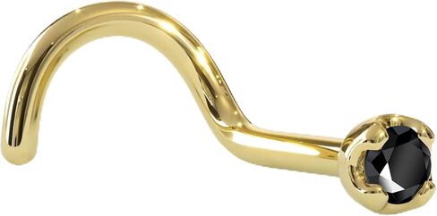 14k Yellow Gold Black Diamond Nose Ring - 20 Gauge 18 Gauge Nose Stud with 1.5mm (0.015 cttw) Genuine Black Diamond - 6mm Post - Handmade Hypoallergenic Piercing Jewelry in Saudi Arabia