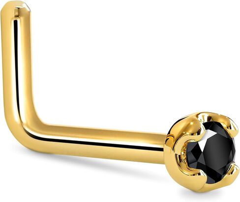 14k Yellow Gold Black Diamond Nose Ring - 20 Gauge 18 Gauge Nose Stud with 1.5mm (0.015 cttw) Genuine Black Diamond - 6mm Post - Handmade Hypoallergenic Piercing Jewelry in Saudi Arabia