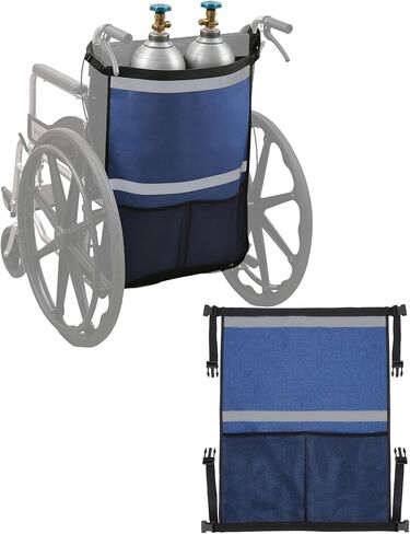 حامل خزان الأكسجين للكراسي المتحركة والمشايات والدراجات البخارية - أشرطة عاكسة للضوء، سريعة الفك، سريعة الجفاف وسهلة التنظيف - تناسب أسطوانات D/E الصغيرة (2، أزرق) in Kuwait