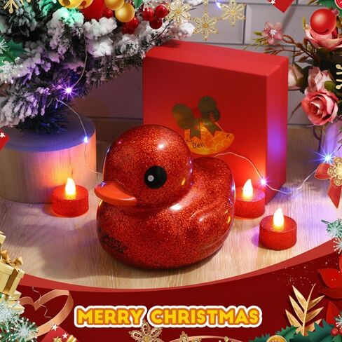 Honoson 6.89 Inch Christmas Giant Red Rubber Duck Merry Christmas Big Rubber Ducky Large Sparkly Duck Bath Toy with Squeaky Sound for Xmas Baby Shower Birthday Party Favor Gift (Glitter) in Saudi Arabia