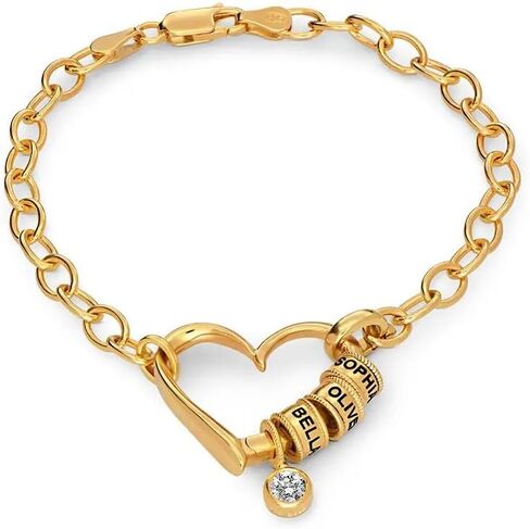 Theo Grace - Delina Engraved Bead Heart Bracelet – Personalized 1–4 Beads, in 925 Sterling Silver or Gold Vermeil with Diamond Options, Meaningful Gift for Women, Anniversary, Birthday in Saudi Arabia