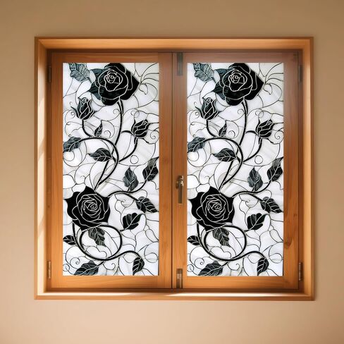 IVN Privacy Window Film Black Rose Vine Decorative Window Cling Stained Glass Style Static Cling Glass Sticker for Bathroom Entryway Kitchen Door Panel 17.7 x 39.3 Inch in Saudi Arabia