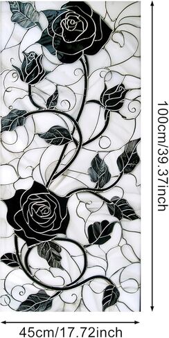 IVN Privacy Window Film Black Rose Vine Decorative Window Cling Stained Glass Style Static Cling Glass Sticker for Bathroom Entryway Kitchen Door Panel 17.7 x 39.3 Inch in Saudi Arabia