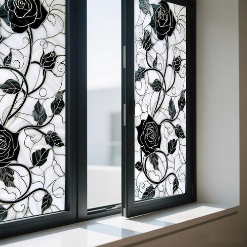 IVN Privacy Window Film Black Rose Vine Decorative Window Cling Stained Glass Style Static Cling Glass Sticker for Bathroom Entryway Kitchen Door Panel 17.7 x 39.3 Inch in Saudi Arabia