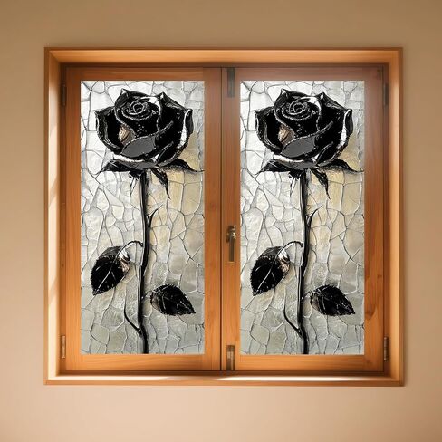 IVN Privacy Window Film Black Rose Vine Decorative Window Cling Stained Glass Style Static Cling Glass Sticker for Bathroom Entryway Kitchen Door Panel 17.7 x 39.3 Inch in Saudi Arabia