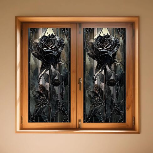 IVN Privacy Window Film Black Rose Vine Decorative Window Cling Stained Glass Style Static Cling Glass Sticker for Bathroom Entryway Kitchen Door Panel 17.7 x 39.3 Inch in Saudi Arabia