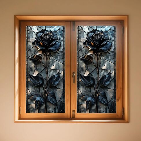 IVN Privacy Window Film Black Rose Vine Decorative Window Cling Stained Glass Style Static Cling Glass Sticker for Bathroom Entryway Kitchen Door Panel 17.7 x 39.3 Inch in Saudi Arabia