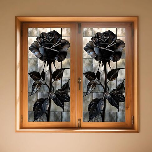 IVN Privacy Window Film Black Rose Vine Decorative Window Cling Stained Glass Style Static Cling Glass Sticker for Bathroom Entryway Kitchen Door Panel 17.7 x 39.3 Inch in Saudi Arabia