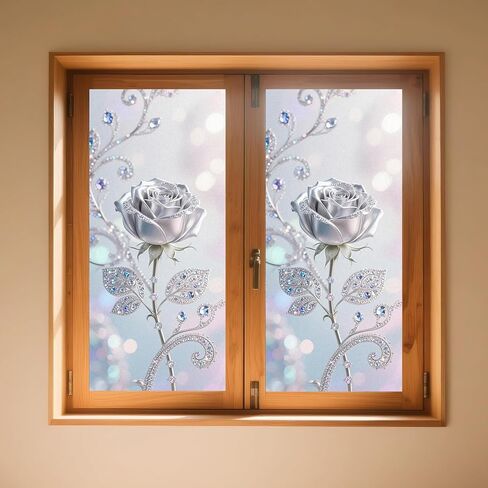 IVN Privacy Window Film Black Rose Vine Decorative Window Cling Stained Glass Style Static Cling Glass Sticker for Bathroom Entryway Kitchen Door Panel 17.7 x 39.3 Inch in Saudi Arabia