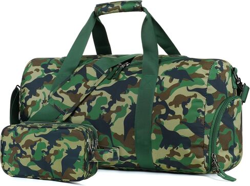 Boys Duffle Bag for Travel, Kids Duffle Bag Large Weekender Overnight Bags with Kids Toiletry Bag Set Shoe Compartment Carry on, Dinosaur Camo in Saudi Arabia