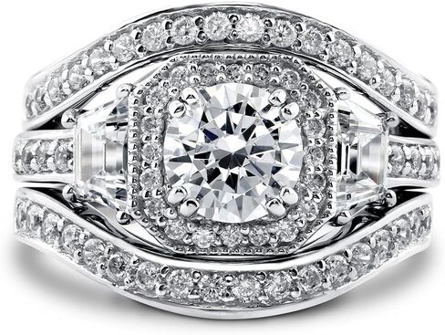 BERRICLE Sterling Silver Cubic Zirconia Vintage Inspired Art Deco Wedding Engagement Rings for Women, Halo/Eternity Styles, Round Cut CZ in Kuwait