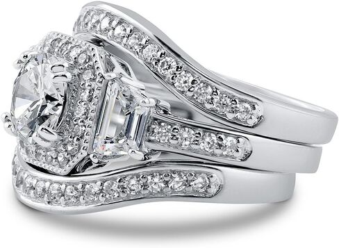 BERRICLE Sterling Silver Cubic Zirconia Vintage Inspired Art Deco Wedding Engagement Rings for Women, Halo/Eternity Styles, Round Cut CZ in Kuwait