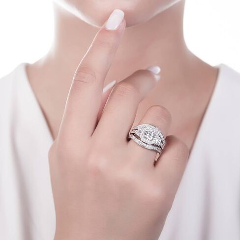 BERRICLE Sterling Silver Cubic Zirconia Vintage Inspired Art Deco Wedding Engagement Rings for Women, Halo/Eternity Styles, Round Cut CZ in Kuwait