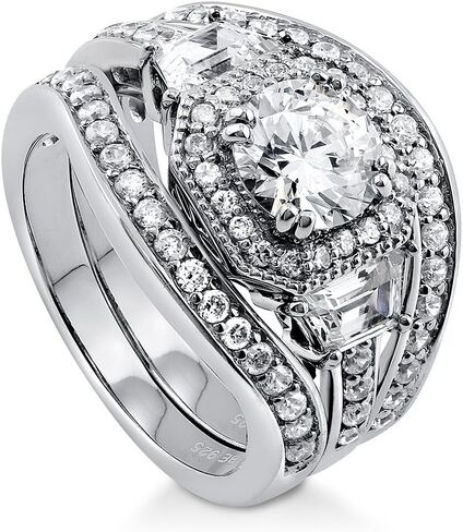BERRICLE Sterling Silver Cubic Zirconia Vintage Inspired Art Deco Wedding Engagement Rings for Women, Halo/Eternity Styles, Round Cut CZ in Kuwait