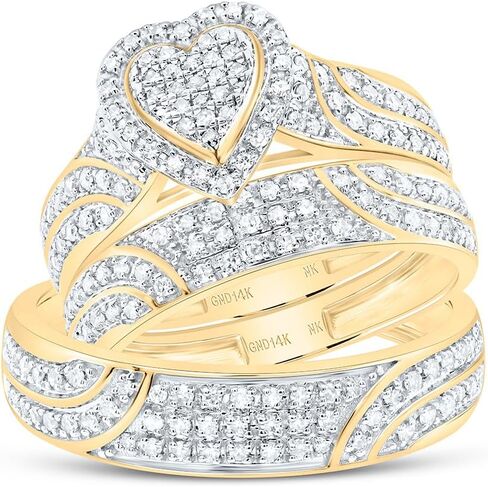 His & Hers 10K White Gold, Yellow Gold 5/8 CTW Cluster Diamond Trio Set Matching Engagement Ring Wedding Bands in Saudi Arabia
