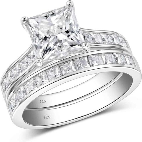 SHELOVES Moissanite Wedding Ring Set for Women VVS1 Princess Cut Engagement Rings Bridal Set 925 Sterling Silver Sz 5-10 in Saudi Arabia